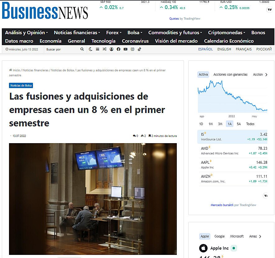 Las fusiones y adquisiciones de empresas caen un 8 % en el primer semestre